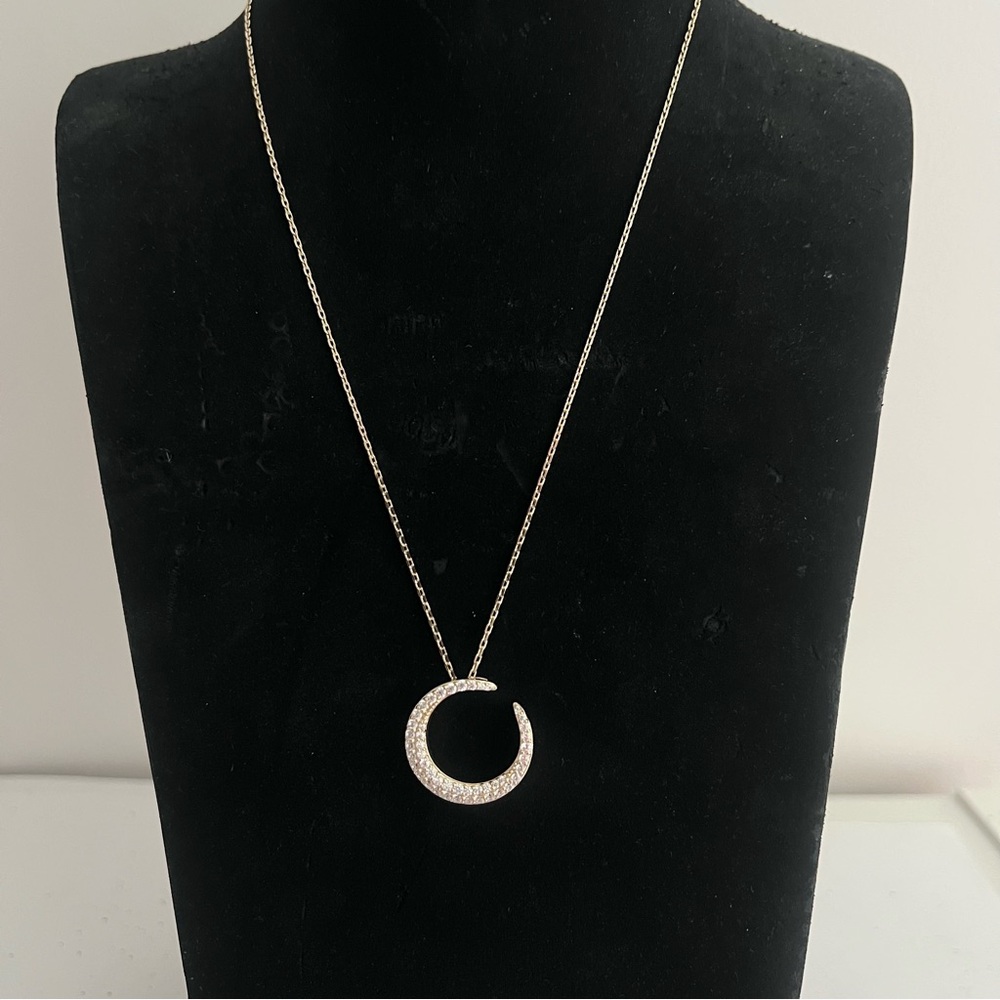 NEW Diamonique Gold Diamond Moon Pendant Necklace